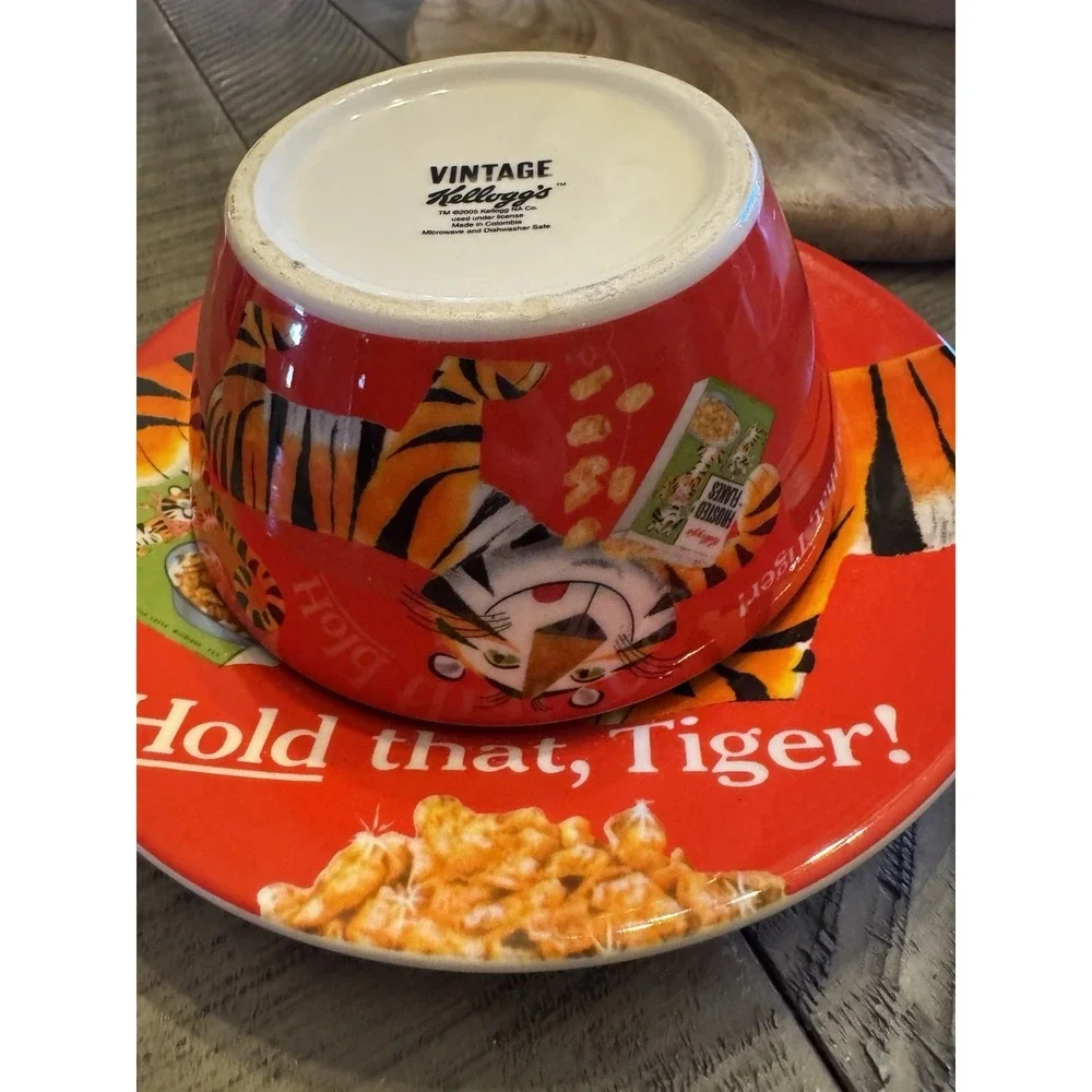 Vtg Kellogg's Cup Cereal Bowl Plate red Tony Frosted Flakes Rare 2005 Free Ship